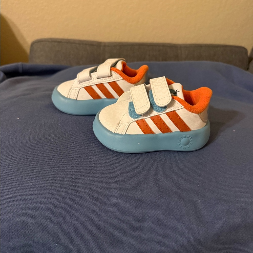 Adidas Kids Sneakers - White, Orange, and Blue